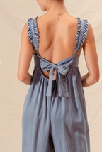 Lightweight Denim Overalls With Tie Back