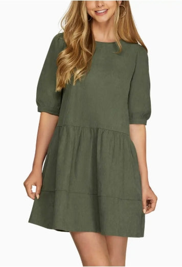 Olive Corduroy Dress with Pockets