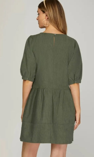 Olive Corduroy Dress with Pockets