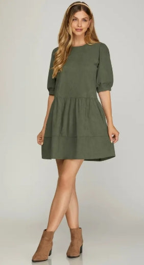 Olive Corduroy Dress with Pockets