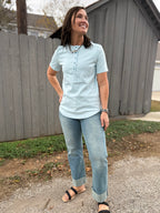 Light Blue Turquoise Snap Short Sleeve