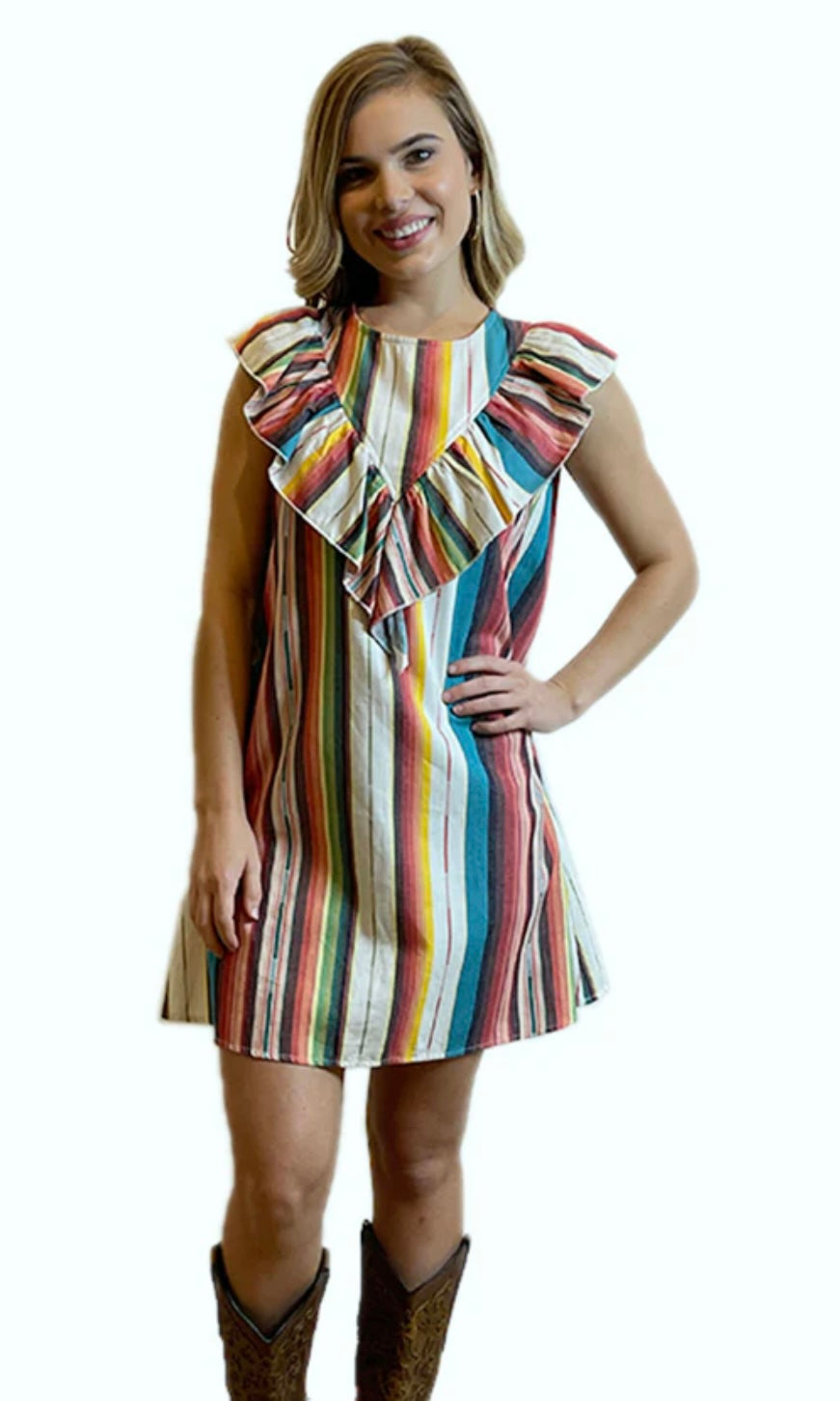 Serape V-Ruffle Dress