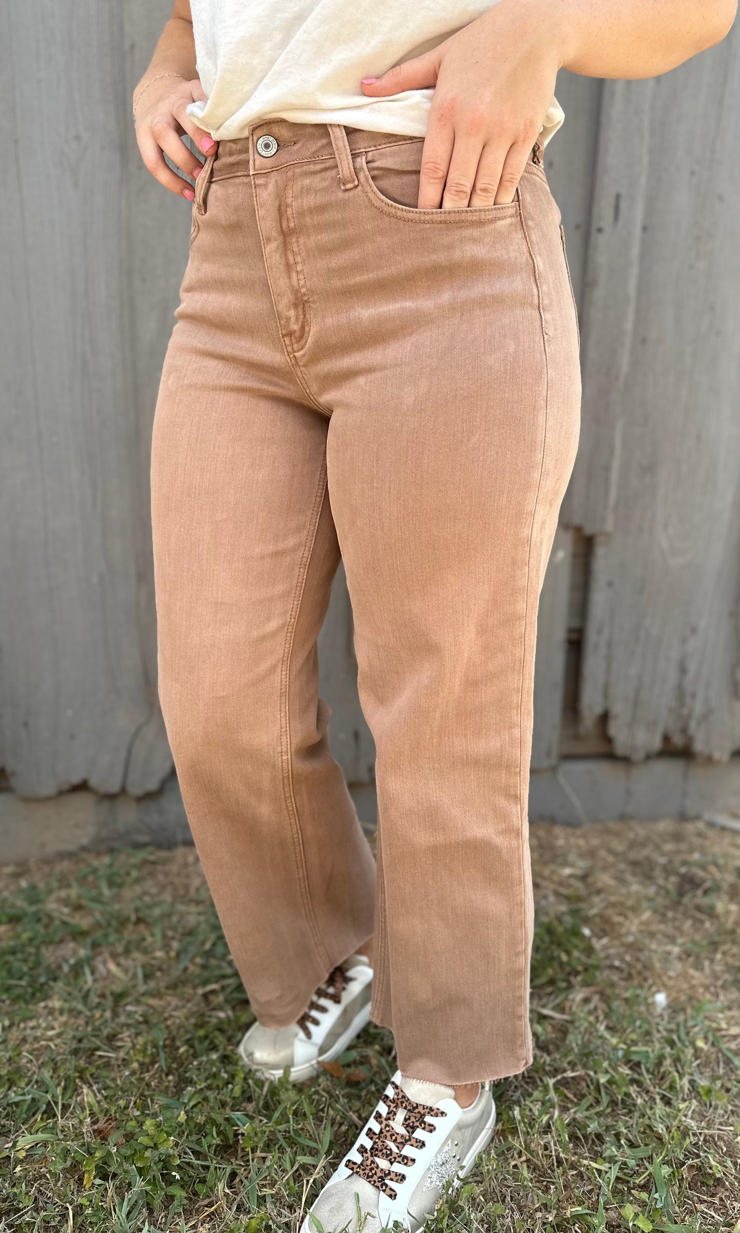 Chocolate High Rise Wide Leg Jeans