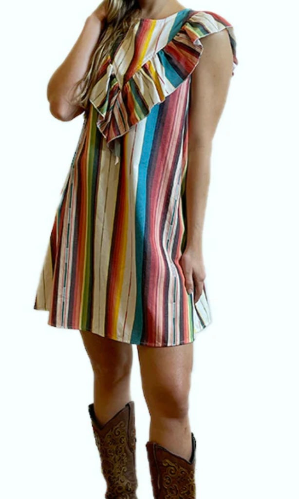 Serape V-Ruffle Dress