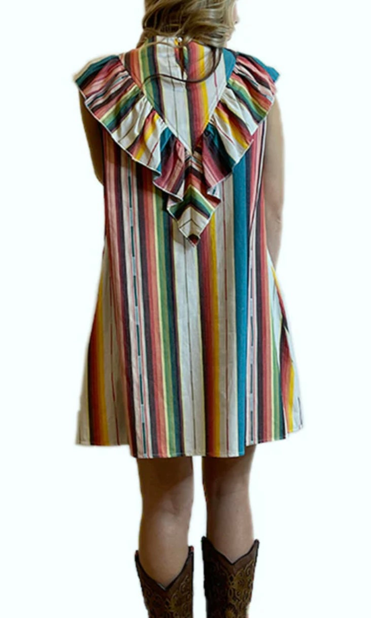 Serape V-Ruffle Dress