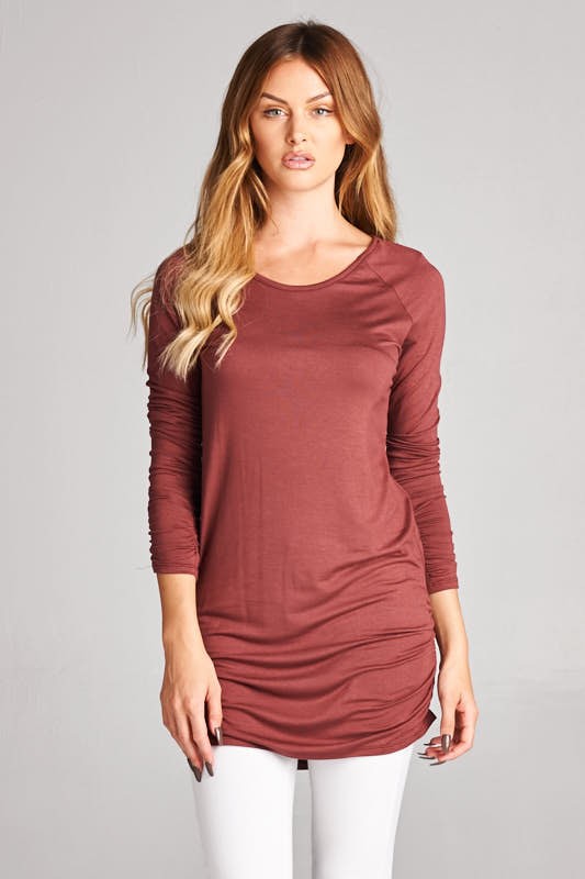 Solid Long Sleeve Rounded Neckline Tunic