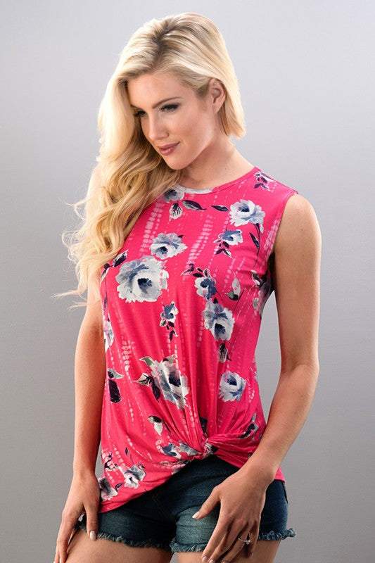 Sleeveless Floral Print Side Knot Top