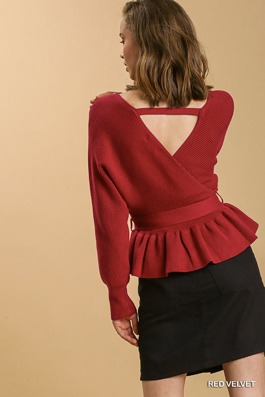 Red Baby Doll Tie Waist Top