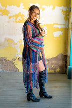 PRINTED SERAPE LACE LONG SLEEVE DOUBLE RUFFLE DUSTER