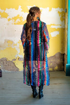 PRINTED SERAPE LACE LONG SLEEVE DOUBLE RUFFLE DUSTER