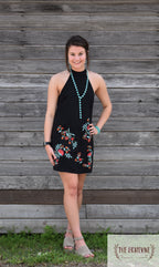 Black High Neck Embroidered Dress