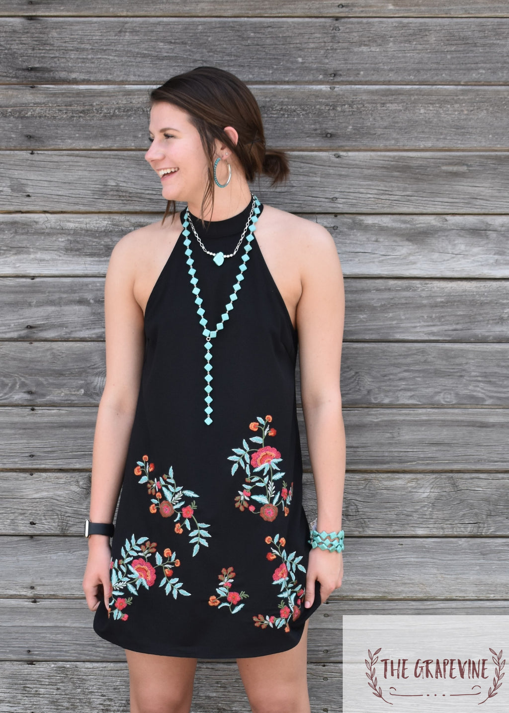 Black High Neck Embroidered Dress