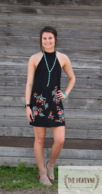 Black High Neck Embroidered Dress