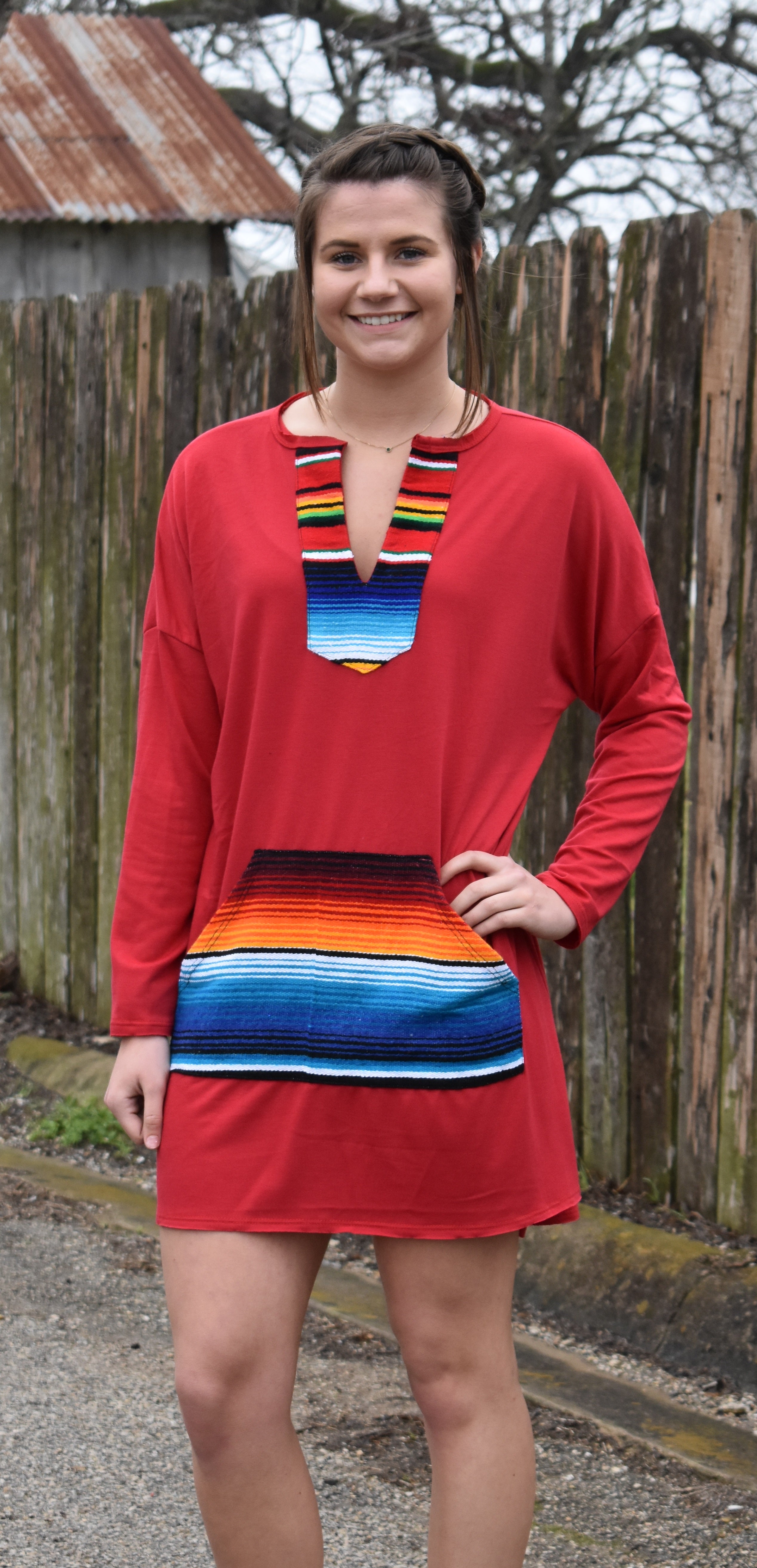 Long Sleeve Serape Statement Dress
