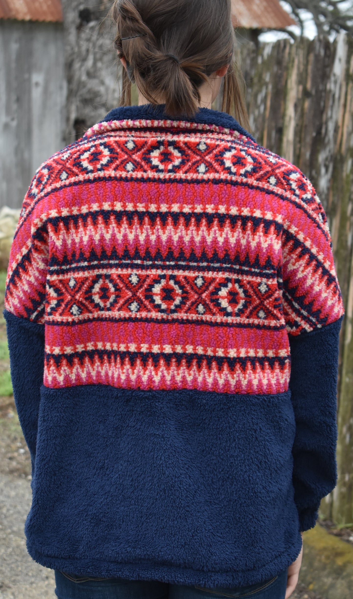 Tribal Print Zip Up Fuzzy Over Sized Pull Over