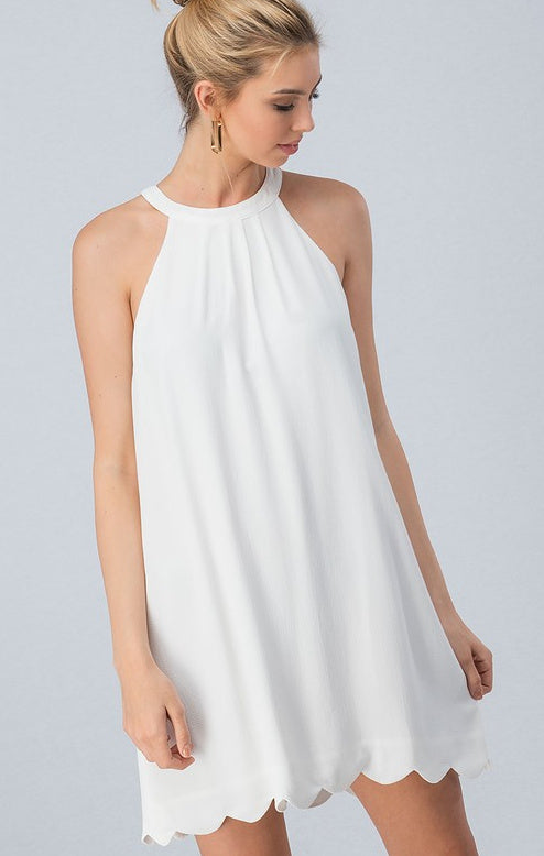 Scalloped Trimmed Dress - White (Large)