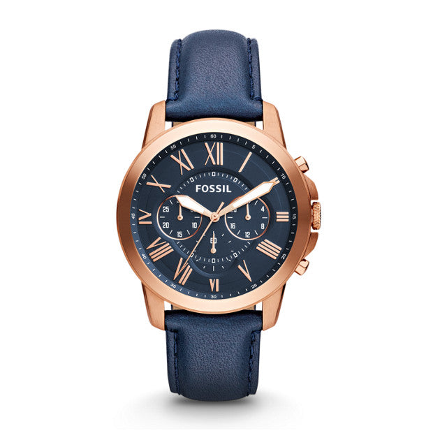 Fossil Grant Chronograph Navy Leather Watch