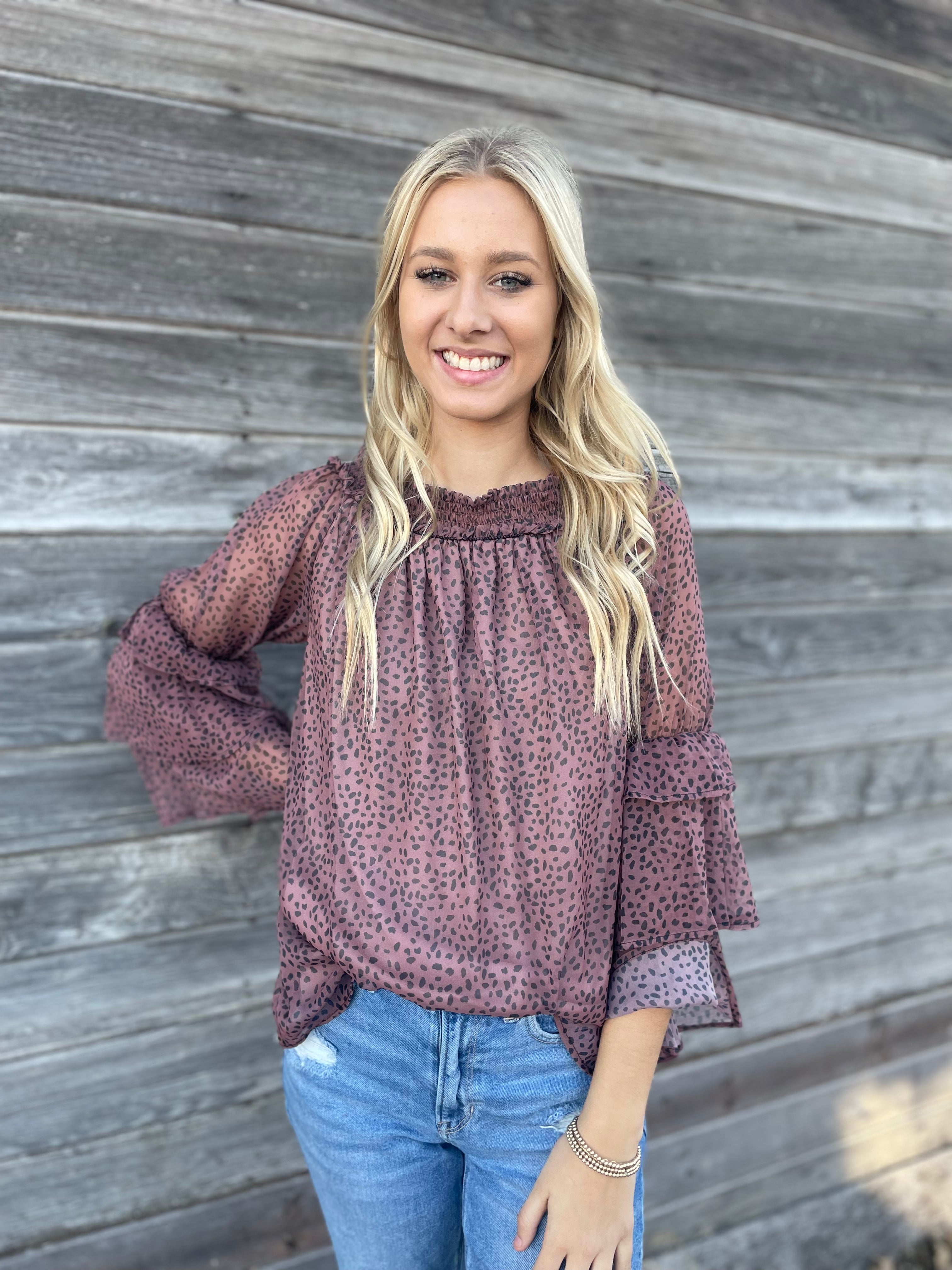 Dotted Mocha Ruffle Sleeve (Small)