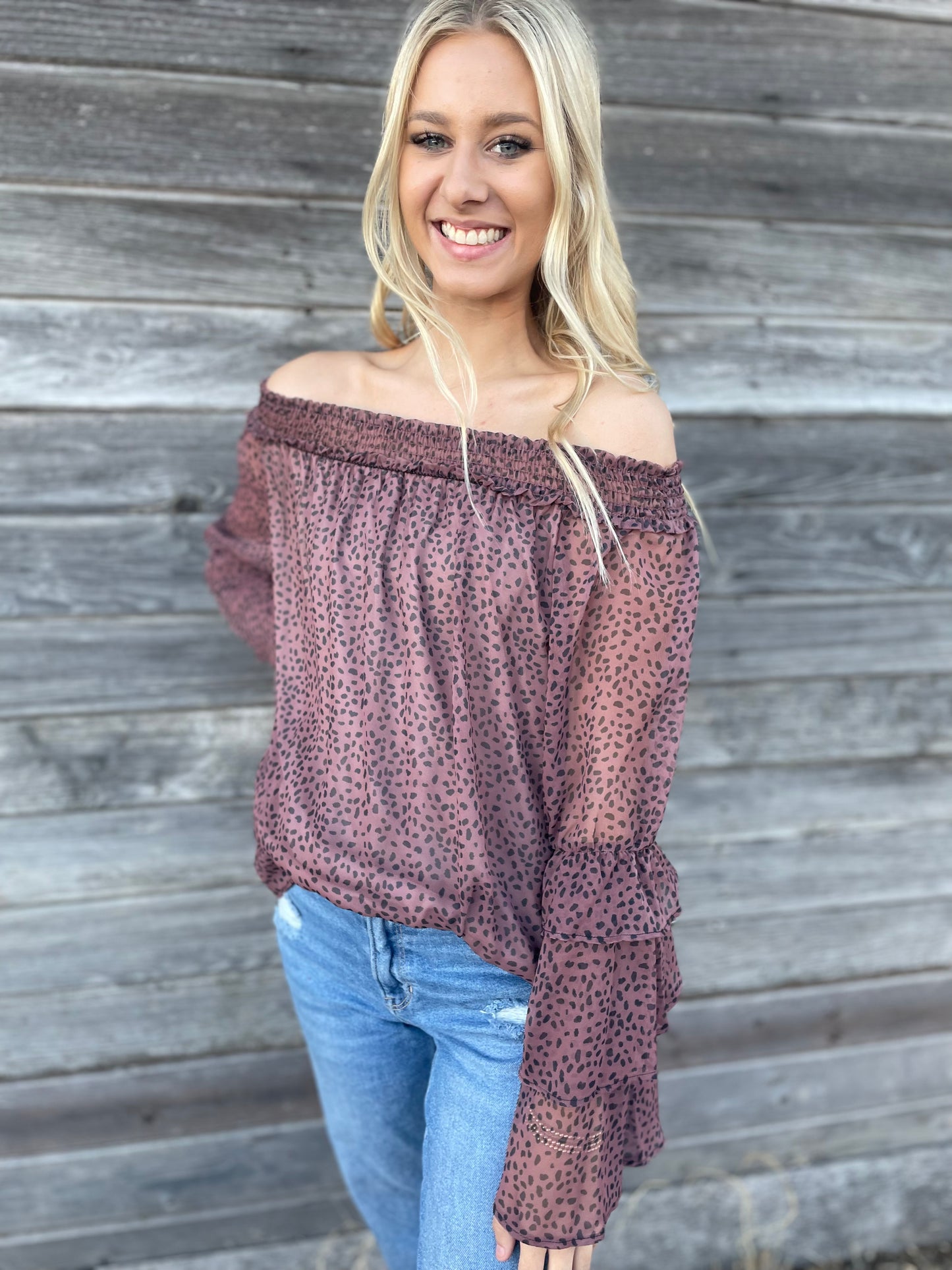 Dotted Mocha Ruffle Sleeve (Small)