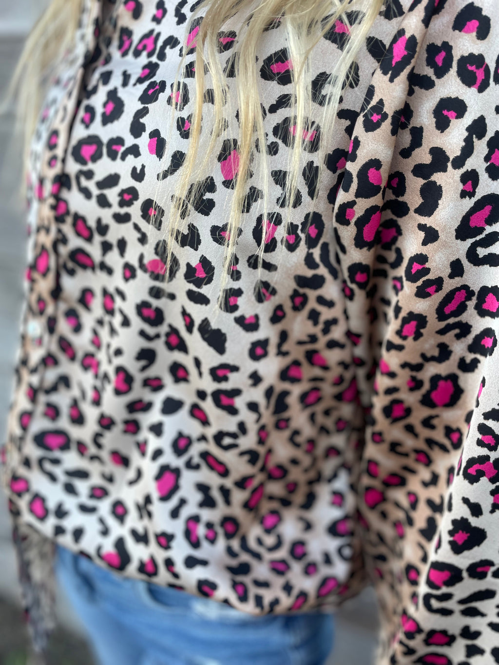 Pink & Cheetah Satin Button Up