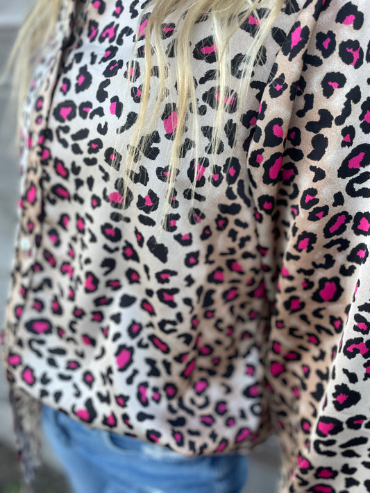 Pink & Cheetah Satin Button Up