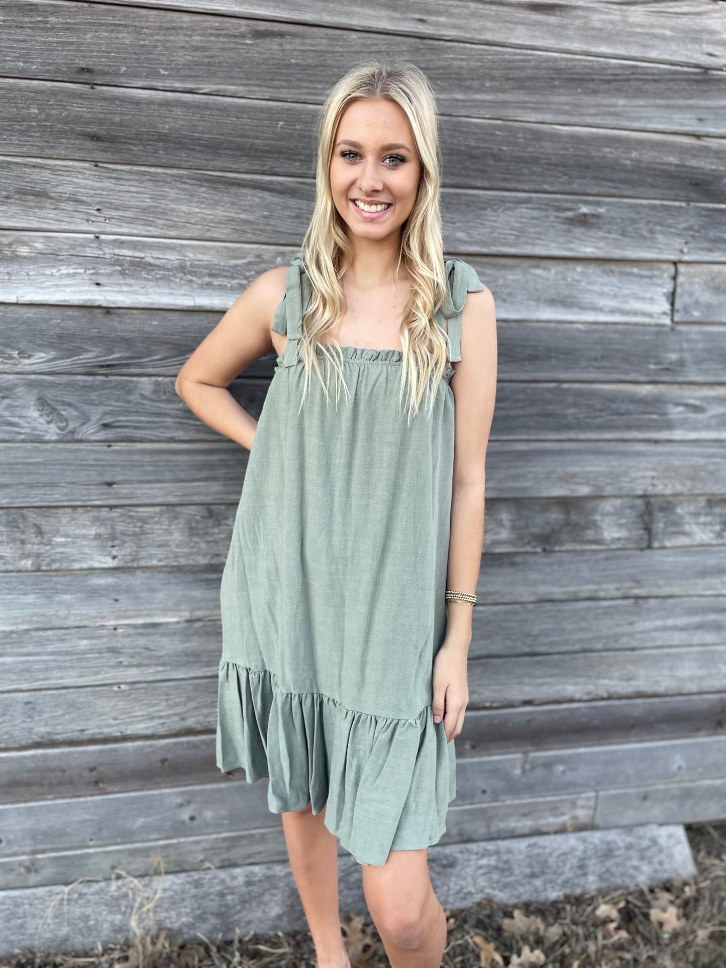 Sage Shoulder Tie Sundress