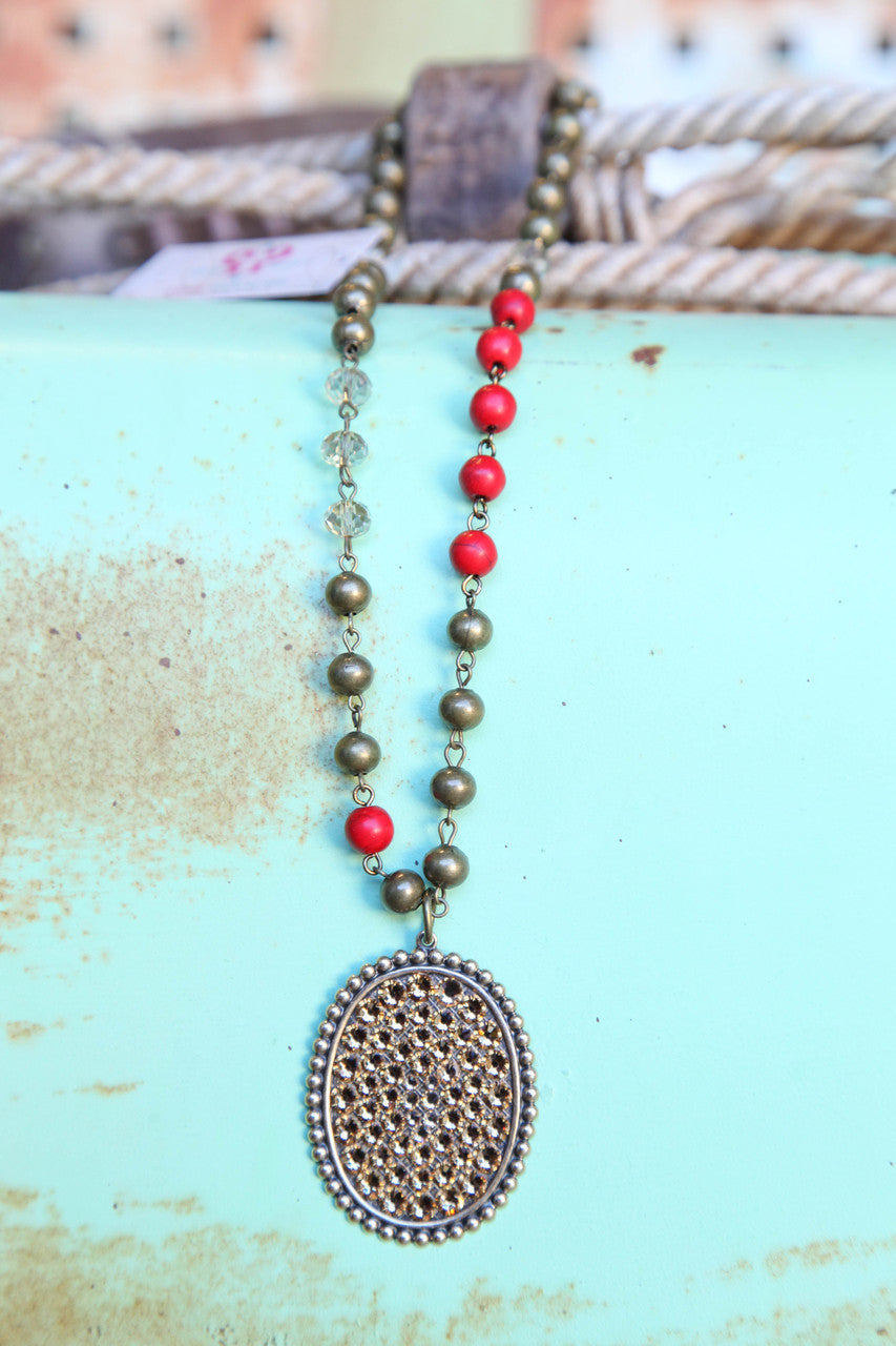 Long Necklace with Large Oval Pendant