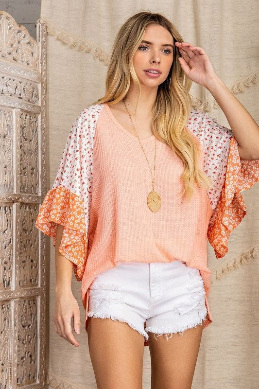 Floral Waffle Knit Top - PLUS SIZE