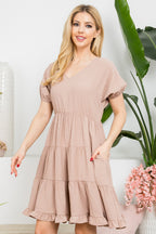 Mocha V Neck Tiered Dress