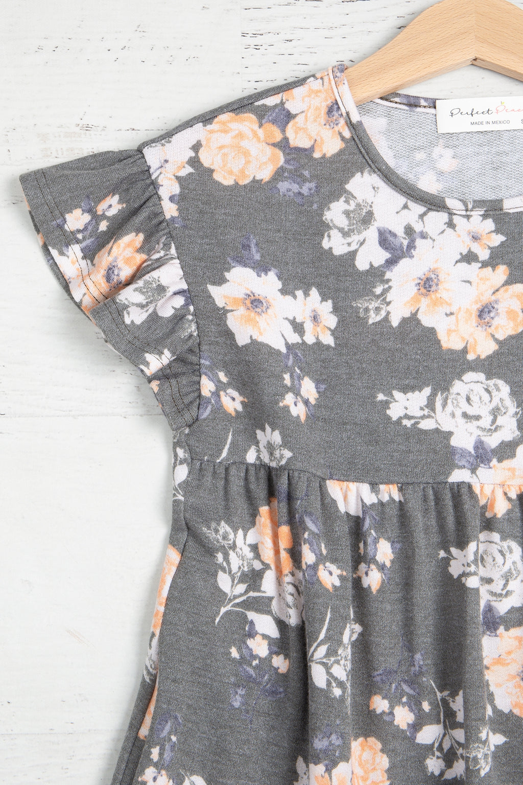 Olive Ruffle Short Sleeve Kids Dress