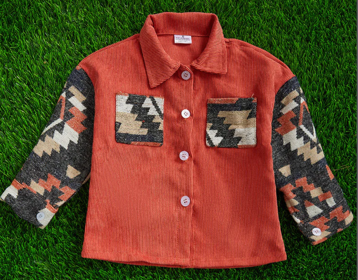 Burnt Orange Aztec Corduroy Shacket