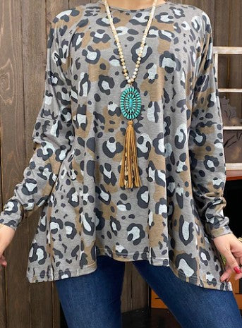 Dark Gray Leopard Blouse