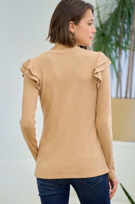 Ribbed Ruffle Long Sleeve