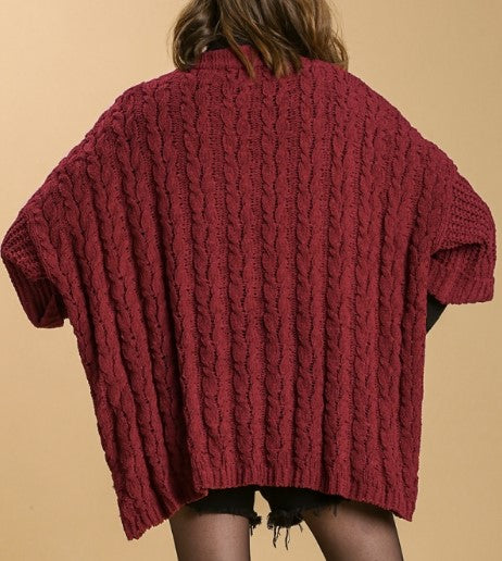Wine Cable Knit Sweater