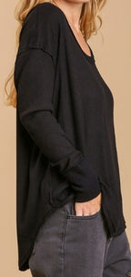 Black Waffle Knit Raglan