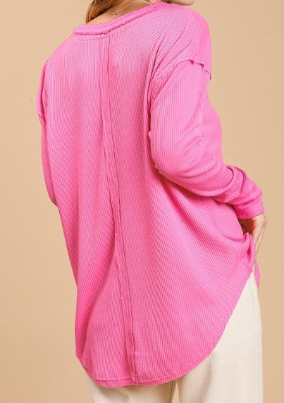 Pink Waffle Knit Raglan