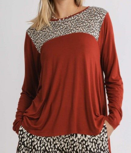 Brick Leopard Print High Low Hem Top