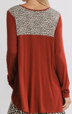 Brick Leopard Print High Low Hem Top