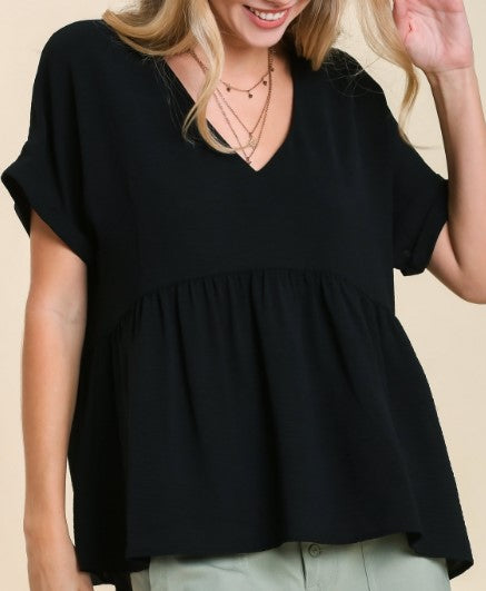 Black N-Neck Babydoll Blouse (Medium)