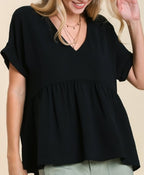 Black N-Neck Babydoll Blouse (Medium)