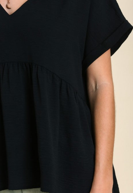 Black N-Neck Babydoll Blouse (Medium)