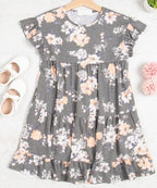 Olive Ruffle Short Sleeve Kids Dress