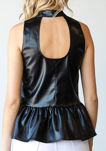 Faux Leather Black Halter Top