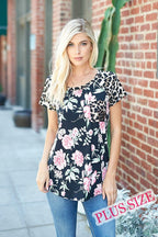 Leopard and Floral Short Sleeve Top