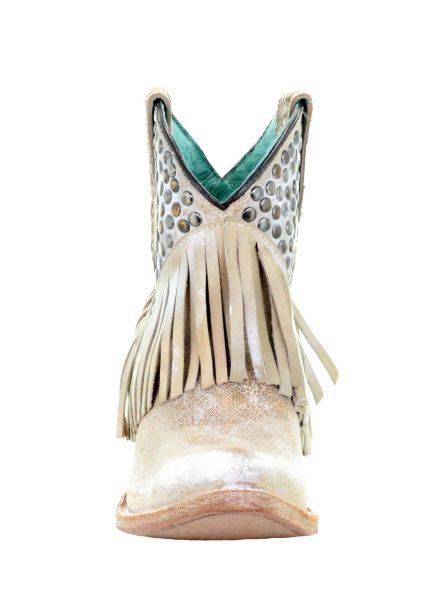 E1419 White Stud Fringe Booties