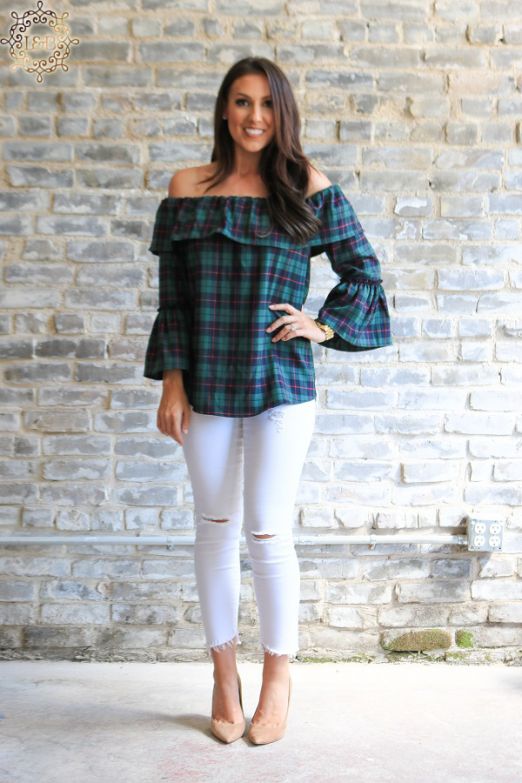 L&B Green Plaid Off The Shoulder Top (3XL)