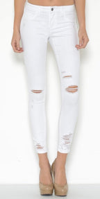 White Destroyed Cropped Ankle Jeans