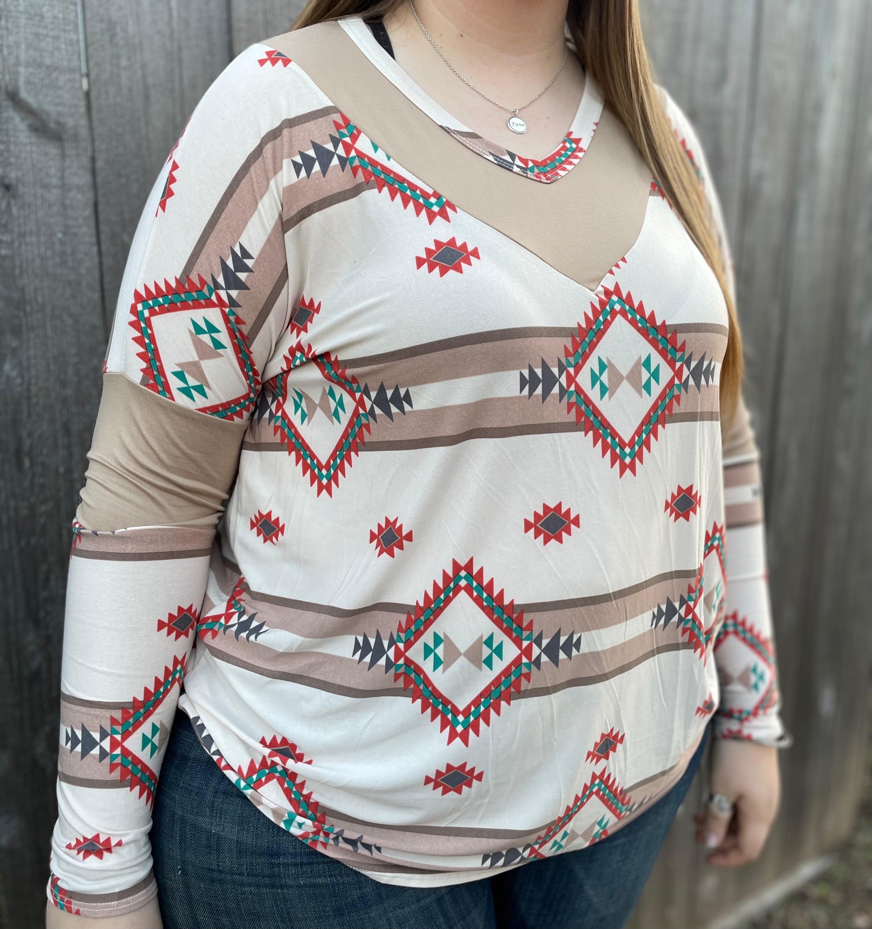 Taupe Aztec Blouse