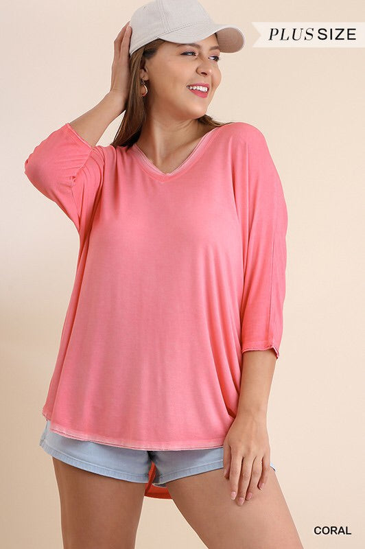 Plus Size 3/4 Dolman Sleeve Top with V-Neck 1 XL