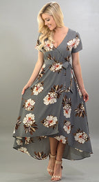Maxi High Low Floral Print Wrap Dress